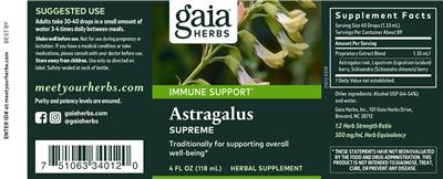Photo of the Gaia Herbs Astragalus Supreme label