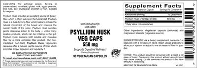 Photo of the Vitamer Laboratories Psyllium Husk Veg Caps 550 mg label