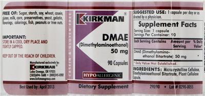Photo of the Kirkman DMAE (Dimethylaminoethanol) 50 mg label