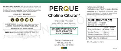 Photo of the Perque Choline Citrate label