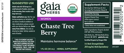 Photo of the Gaia Herbs Chaste Tree Berry label