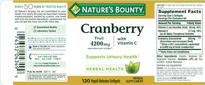 Photo of the Nature's Bounty Cranberry with Vitamin C label