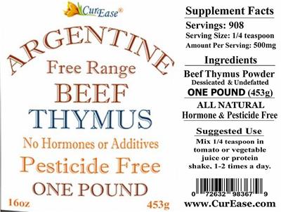 Photo of the CurEase Argentine Free Range Beef Thymus label