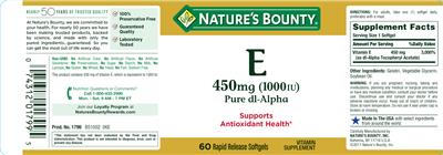 Photo of the Nature's Bounty E 450 mg (1000 IU) Pure DL-Alpha label