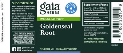 Photo of the Gaia Herbs Goldenseal Root label