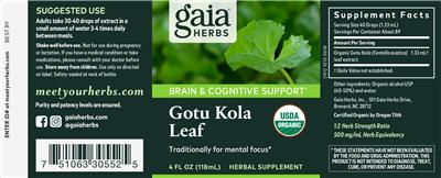 Photo of the Gaia Herbs Gotu Kola Leaf label