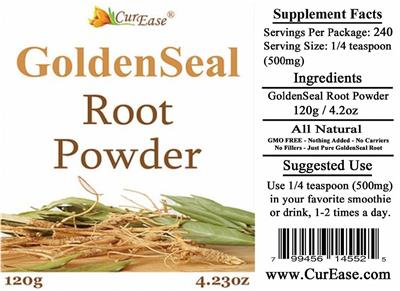 Photo of the CurEase GoldenSeal Root Powder label