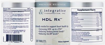 Photo of the Integrative Therapeutics HDL Rx label