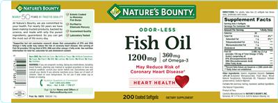 Photo of the Nature's Bounty Fish Oil 1200 mg label