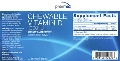Photo of the pharmax Chewable Vitamin D 1000 IU Blackcurrant Flavor label