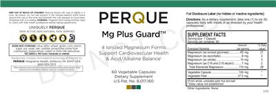 Photo of the Perque Mg Plus Guard label