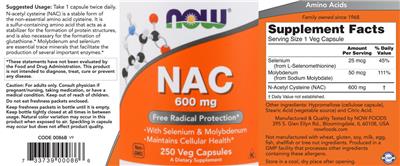 Photo of the NOW NAC 600 mg label