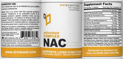 Photo of the Welessentials NAC (N-Acetyl-Cysteine) label