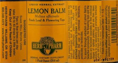 Photo of the Herb Pharm Lemon Balm label