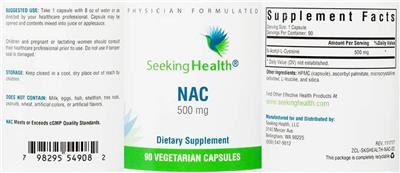 Photo of the Seeking Health NAC 500 mg label