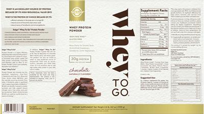 Photo of the Solgar Whey To Go Chocolate label