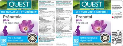 Photo of the Quest Prenatal Plus 1 mg Folic Acid label