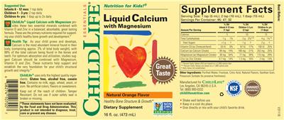Photo of the ChildLife Essentials Liquid Calcium with Magnesium Natural Orange Flavor label