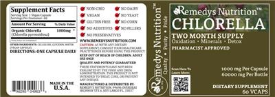 Photo of the Remedys Nutrition Chlorella 1000 mg label