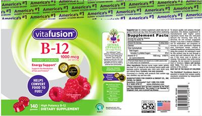 Photo of the vitafusion B-12 1000 mcg Natural Raspberry Flavor label