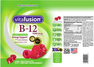 Photo of the vitafusion B-12 1000 mcg Natural Raspberry Flavor label