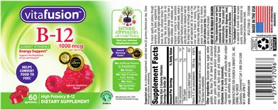 Photo of the vitafusion B-12 1000 mcg Natural Raspberry Flavor label