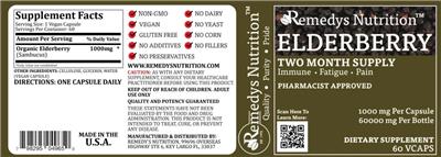Photo of the Remedys Nutrition Elderberry 1000 mg label