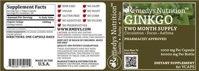 Photo of the Remedys Nutrition Ginkgo 1000 mg label