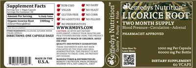 Photo of the Remedys Nutrition Licorice Root 1000 mg label