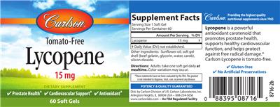 Photo of the Carlson Lycopene 15 mg label