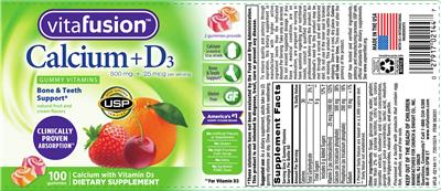 Photo of the vitafusion Calcium + D3 label