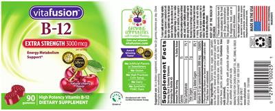 Photo of the vitafusion B-12 3000 mcg Extra Strength Gummies Natural Cherry Flavor label
