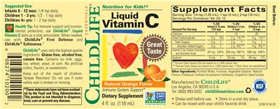 Photo of the ChildLife Essentials Liquid Vitamin C Natural Orange Flavor label