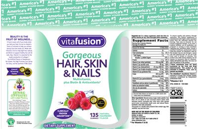 Photo of the vitafusion Gorgeous Hair, Skin & Nails Natural Raspberry Flavor label