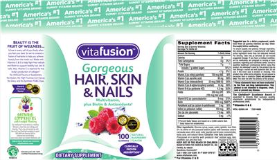 Photo of the vitafusion Gorgeous Hair, Skin & Nails Natural Raspberry Flavor label