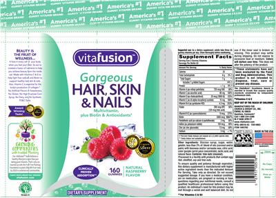 Photo of the vitafusion Gorgeous Hair, Skin & Nails Natural Raspberry Flavor label
