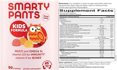 Photo of the SmartyPants Kids Formula label
