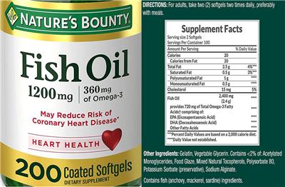 Photo of the Nature's Bounty Fish Oil label