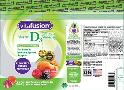 Photo of the vitafusion Vitamin D3 50 mcg 2000 IU label
