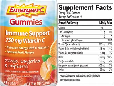 Photo of the Emergen-C Immune Support 750 mg Vitamin C label
