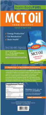 Photo of the Carlson MCT Oil 14,000 mg (14 g) label