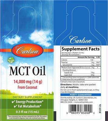 Photo of the Carlson MCT Oil 14,000 mg (14 g) label