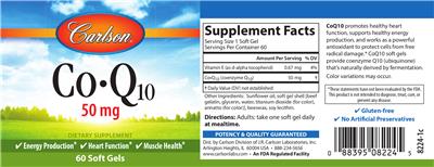 Photo of the Carlson Co-Q10 50 mg label