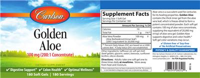 Photo of the Carlson Golden Aloe 100 mg label