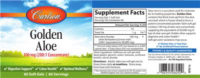 Photo of the Carlson Golden Aloe 100 mg label