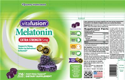 Photo of the vitafusion Melatonin Extra Strength 5 mg Natural Blackberry Flavor label