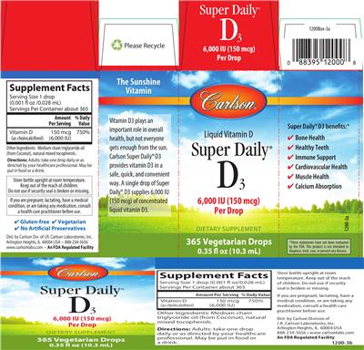 Photo of the Carlson Super Daily D3 6,000 IU (150 mcg) label