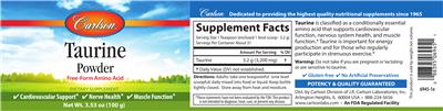 Photo of the Carlson Taurine Powder label