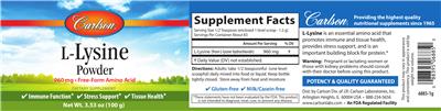 Photo of the Carlson L-Lysine Powder 960 mg label