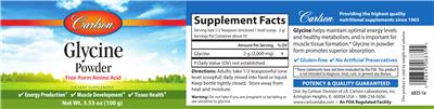 Photo of the Carlson Glycine Powder label